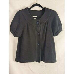 Ann Taylor Loft Blk Lrg Butt-up 100% Cotton Cap Sleeve Sweater Sz L